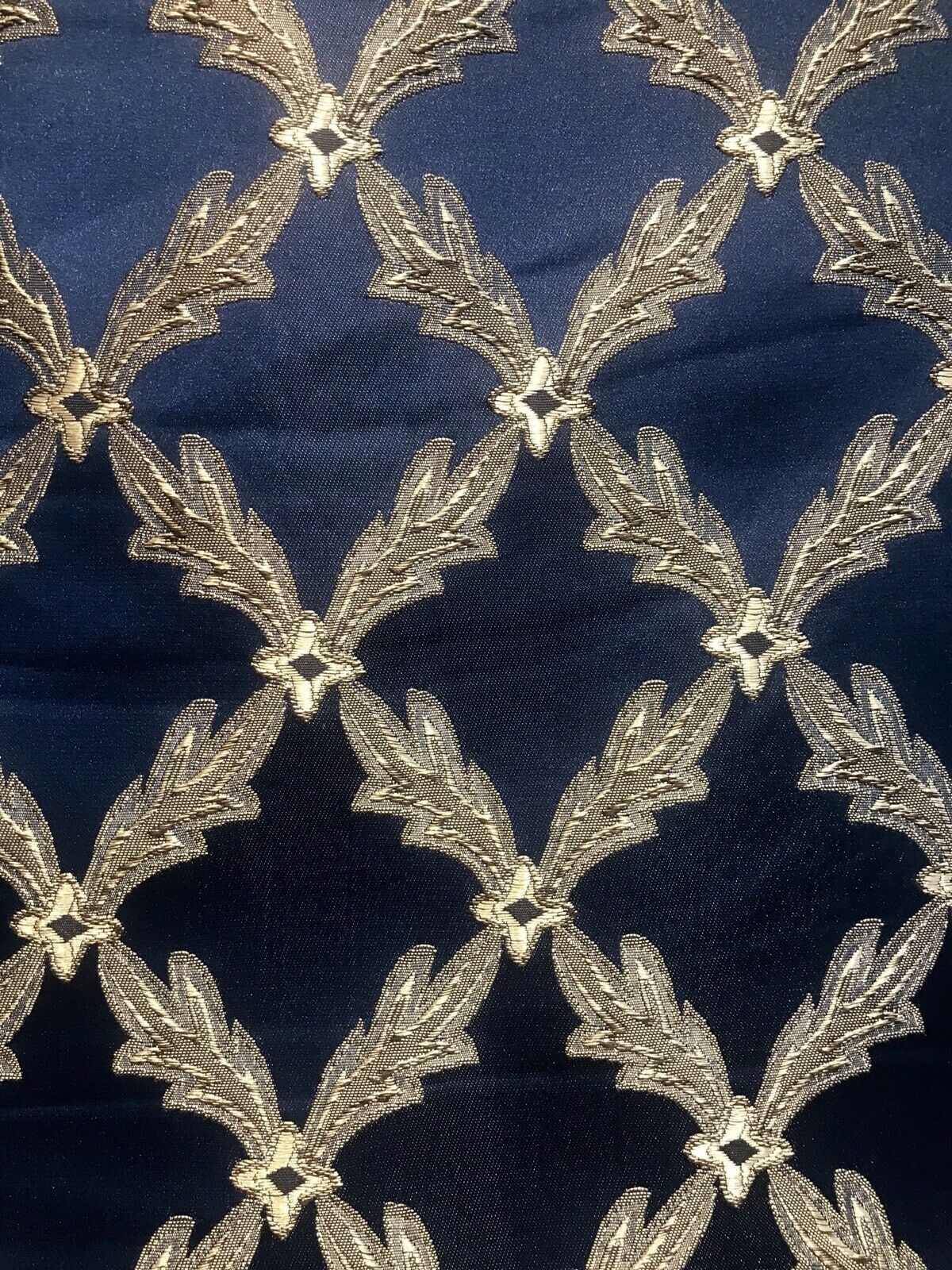Lady Cadence Designer Brocade Upholstery & Drapery Satin Fabric - Jewel Blue & Gold - Fancy Styles Fabric Pierre Frey Lee Jofa Brunschwig & Fils