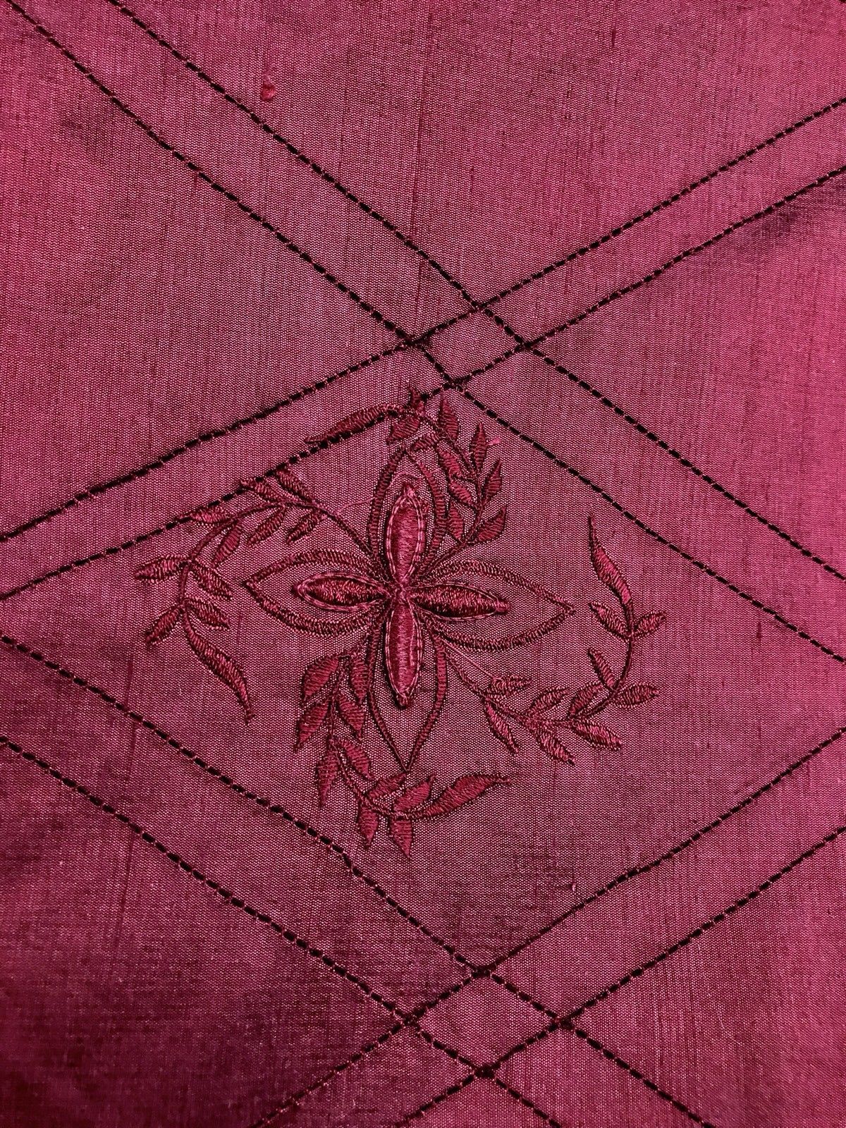 NEW! 100% Silk Washed Taffeta Embroidered Floral Quilted Motif Fabric - Red - Fancy Styles Fabric Boutique