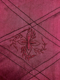 NEW! 100% Silk Washed Taffeta Embroidered Floral Quilted Motif Fabric - Red - Fancy Styles Fabric Boutique