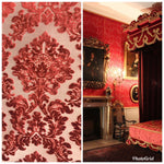 NEW Duke Gabriel Designer Damask Burnout Chenille Velvet Fabric - Electric Red- Upholstery - Fancy Styles Fabric Pierre Frey Lee Jofa Brunschwig & Fils