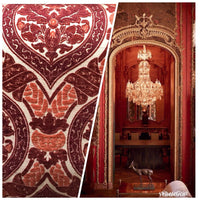 NEW SALE! Double Sided Burnout Chenille Velvet Fabric- Red Upholstery Damask - Fancy Styles Fabric Boutique