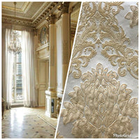 Princess Gemma Designer Brocade Satin Fabric- Antique Gold And White - Upholstery Damask - Fancy Styles Fabric Pierre Frey Lee Jofa Brunschwig & Fils