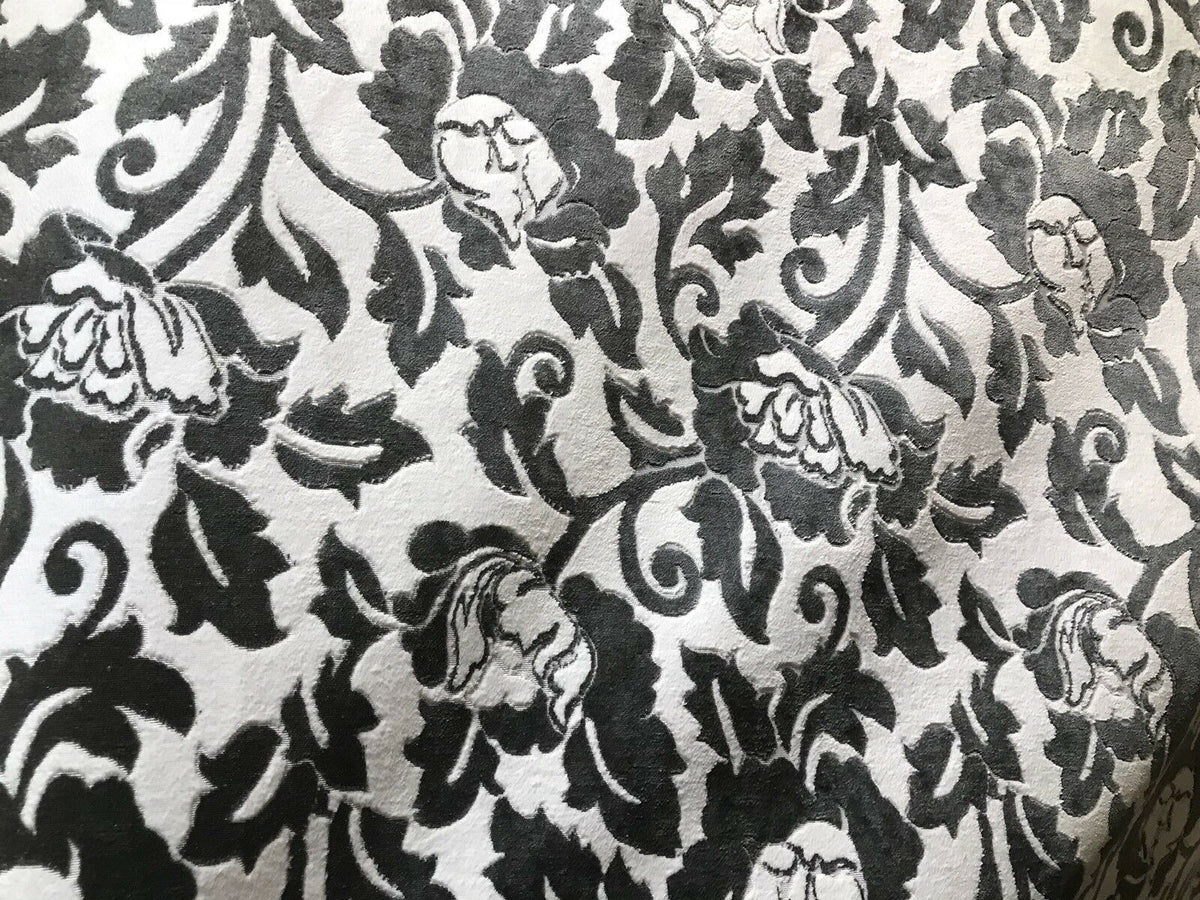 Baroness Angela Burnout Velvet Upholstery Fabric - Floral Charcoal & White LLPVS0008 - Fancy Styles Fabric Pierre Frey Lee Jofa Brunschwig & Fils