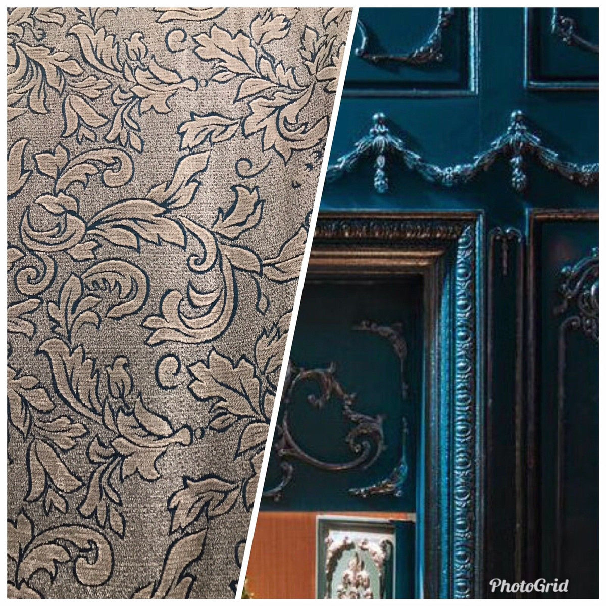 Designer Floral Burnout Chenille Velvet Fabric - Teal & Taupe - Fancy Styles Fabric Pierre Frey Lee Jofa