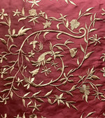 NEW! Queen Daphne 100% Silk Dupioni Embroidered Gold Floral Motif Drapery Fabric - Dark Red - Fancy Styles Fabric Pierre Frey Lee Jofa Brunschwig & Fils