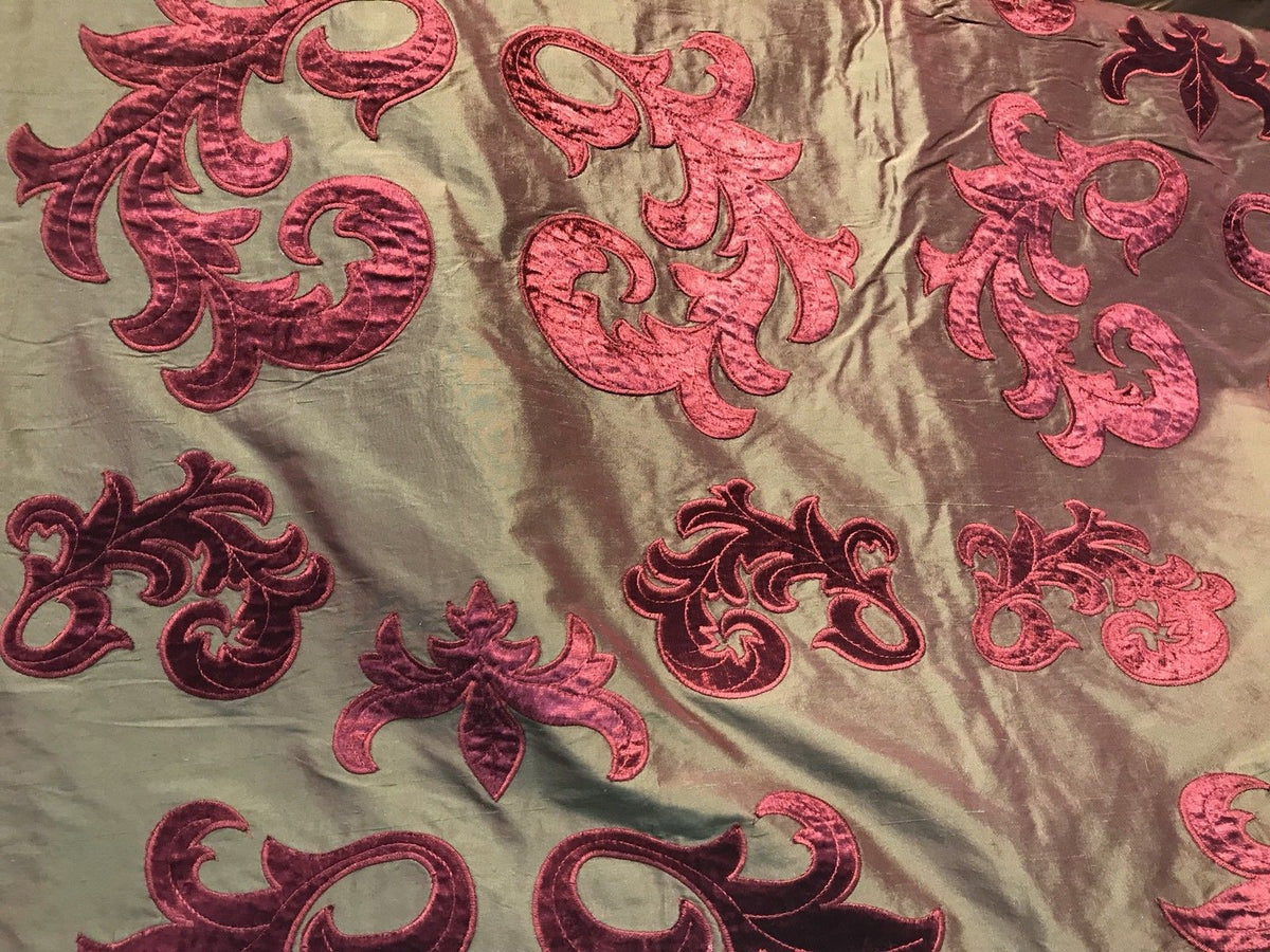 NEW Made In Belgium Designer 100% Silk Taffeta Cut Velvet Fabric- Red - Fancy Styles Fabric Boutique