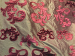 NEW Made In Belgium Designer 100% Silk Taffeta Cut Velvet Fabric- Red - Fancy Styles Fabric Boutique