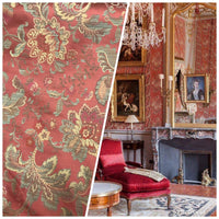 Designer Brocade Satin Floral Drapery Fabric- Antique Salmon Red By The Yard - Fancy Styles Fabric Pierre Frey Lee Jofa