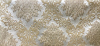 Princess Gemma Designer Brocade Satin Fabric- Antique Gold And White - Upholstery Damask - Fancy Styles Fabric Pierre Frey Lee Jofa Brunschwig & Fils