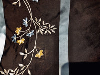 SALE! 100% Silk Taffeta Designer Fabric Embroidery Brown And Eggshell Blue - Fancy Styles Fabric Boutique