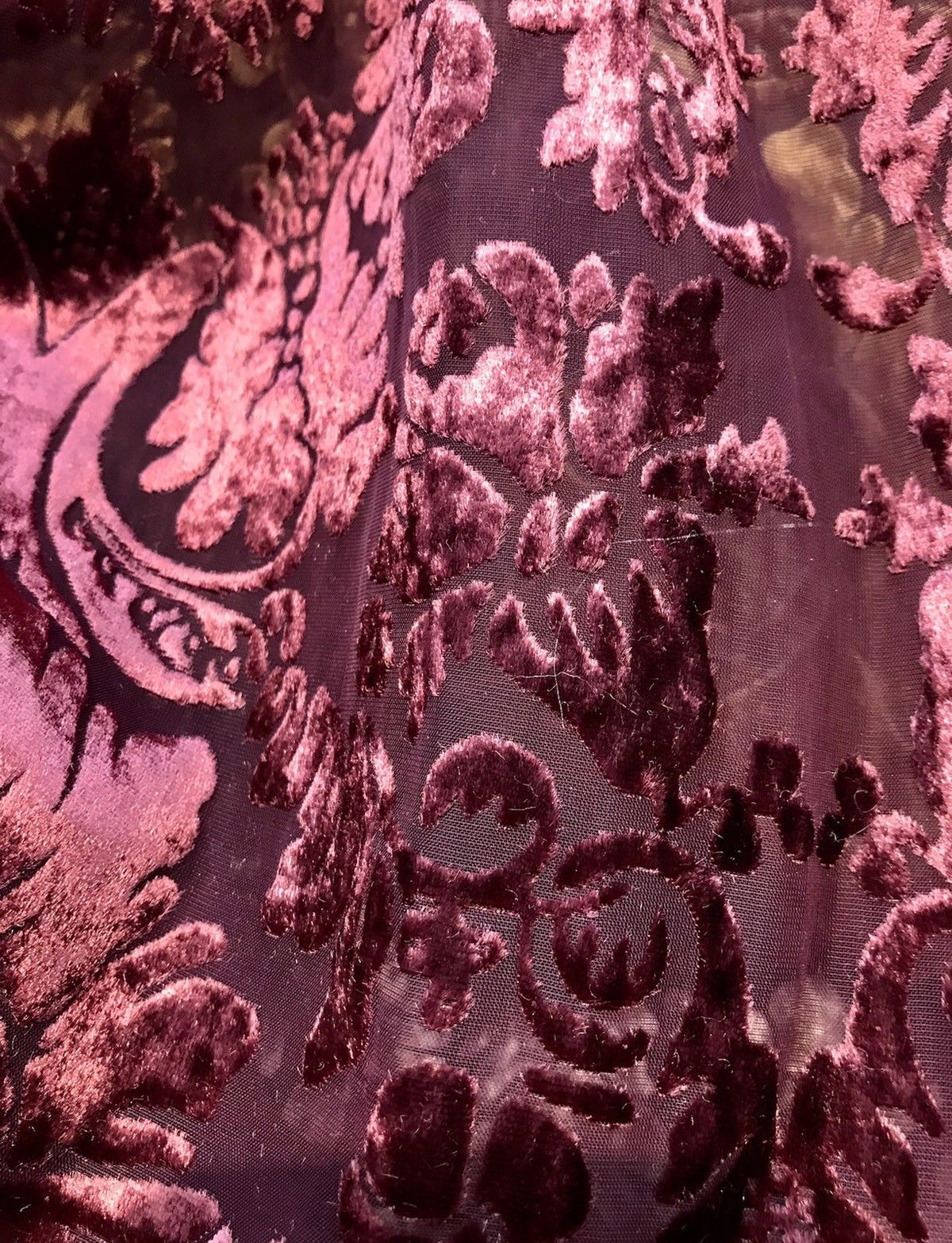 SALE! Designer Rayon Burnout Velvet Fabric - Antique Wine- By The Yard - Fancy Styles Fabric Boutique