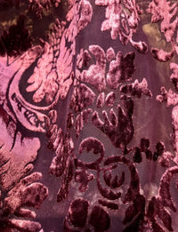 SALE! Designer Rayon Burnout Velvet Fabric - Antique Wine- By The Yard - Fancy Styles Fabric Boutique