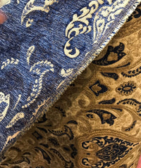 SWATCH Designer Upholstery Chenille Velvet Fabric - Blue Gold - Fancy Styles Fabric Pierre Frey Lee Jofa Brunschwig & Fils