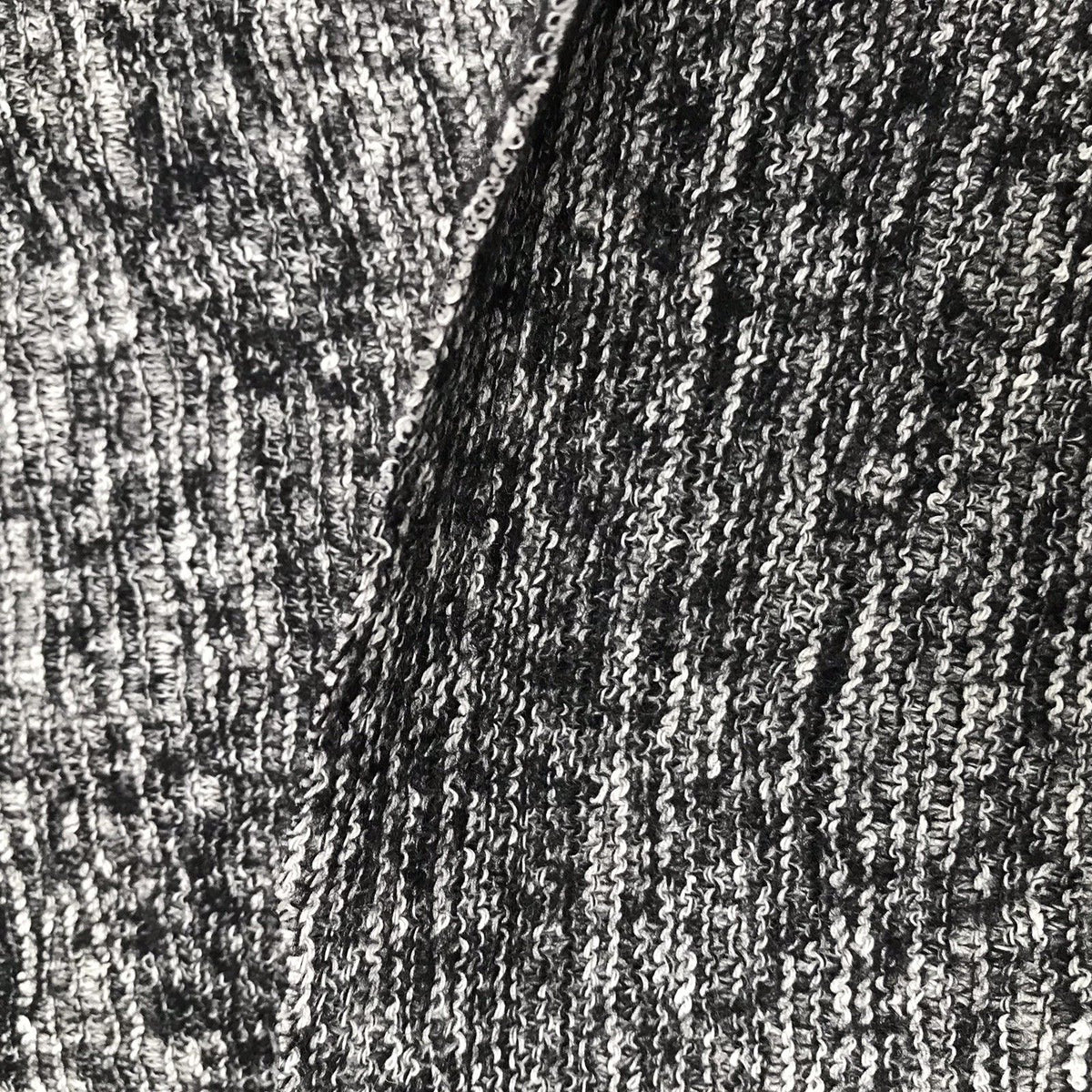 NEW Stretch Knit Sweater Fabric Imported Italian Rayon Black White Melange - Fancy Styles Fabric Boutique