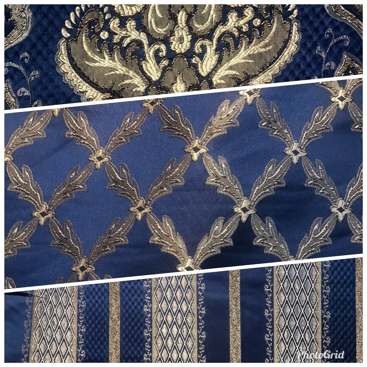 Lady Cadence Designer Brocade Upholstery & Drapery Satin Fabric - Jewel Blue & Gold - Fancy Styles Fabric Pierre Frey Lee Jofa Brunschwig & Fils