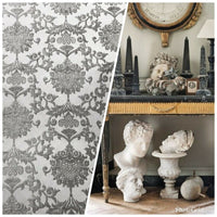 SWATCH Designer Satin Burnout Chenille Velvet Fabric - Gray Upholstery Damask - Fancy Styles Fabric Pierre Frey Lee Jofa Brunschwig & Fils