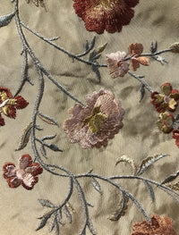 SALE! 100% Silk Taffeta Fabric - Embroidered Floral Taupe Gold - Fancy Styles Fabric Boutique