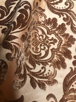 Queen Isabella Designer Damask Burnout Chenille Velvet Fabric - Taupe BTY - Fancy Styles Fabric Pierre Frey Lee Jofa Brunschwig & Fils