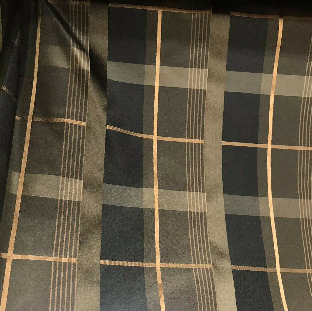 NEW Duchess Marilyn Designer 100% Silk Taffeta Plaid Tartan Fabric- Black Gold Brown BTY - Fancy Styles Fabric Pierre Frey Lee Jofa Brunschwig & Fils