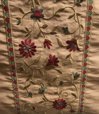 NEW! Lady Margot 100% Silk Dupioni Embroidered Floral Stripes Fabric- Burnt Peach Apricot - Fancy Styles Fabric Pierre Frey Lee Jofa Brunschwig & Fils