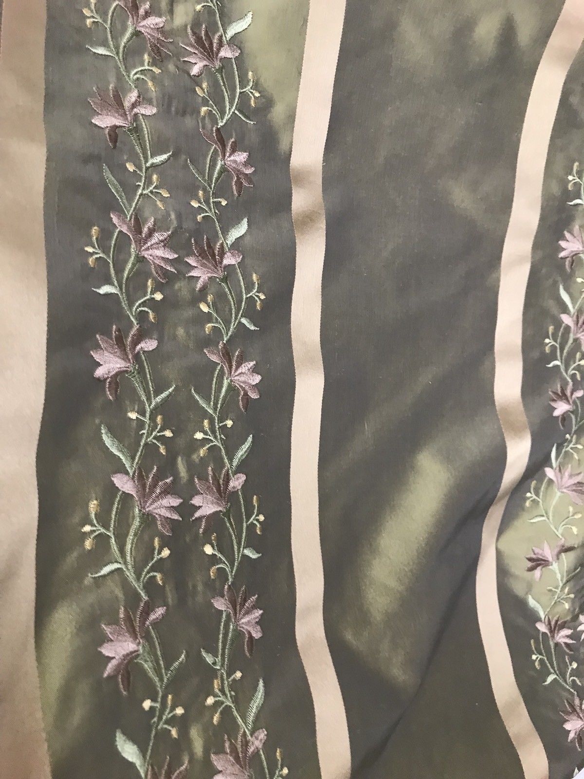 NEW! SALE! 100% Silk Taffeta Embroidered Fabric- Green With Lavender Floral - Fancy Styles Fabric Boutique