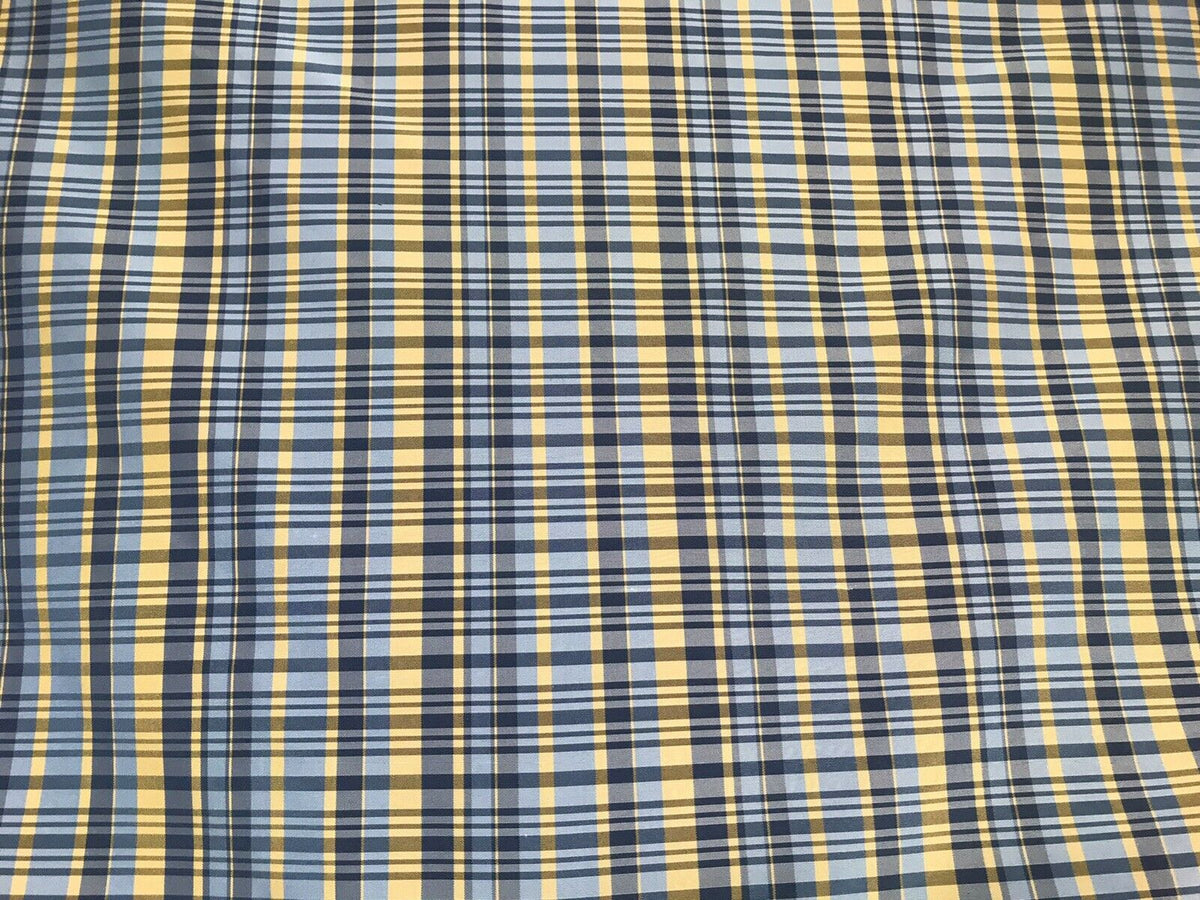 NEW Lady Riley Designer 100% Silk Taffeta Dupioni Plaid Tartan Fabric -Blue & Yellow - Fancy Styles Fabric Pierre Frey Lee Jofa Brunschwig & Fils