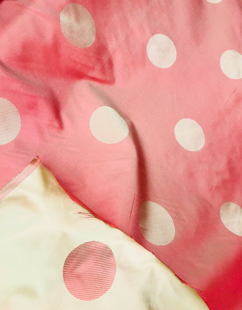 NEW! 100% Silk Jacquard Iridescent Drapery Fabric Polka Dot Beige Pink-Red - Fancy Styles Fabric Pierre Frey Lee Jofa Brunschwig & Fils