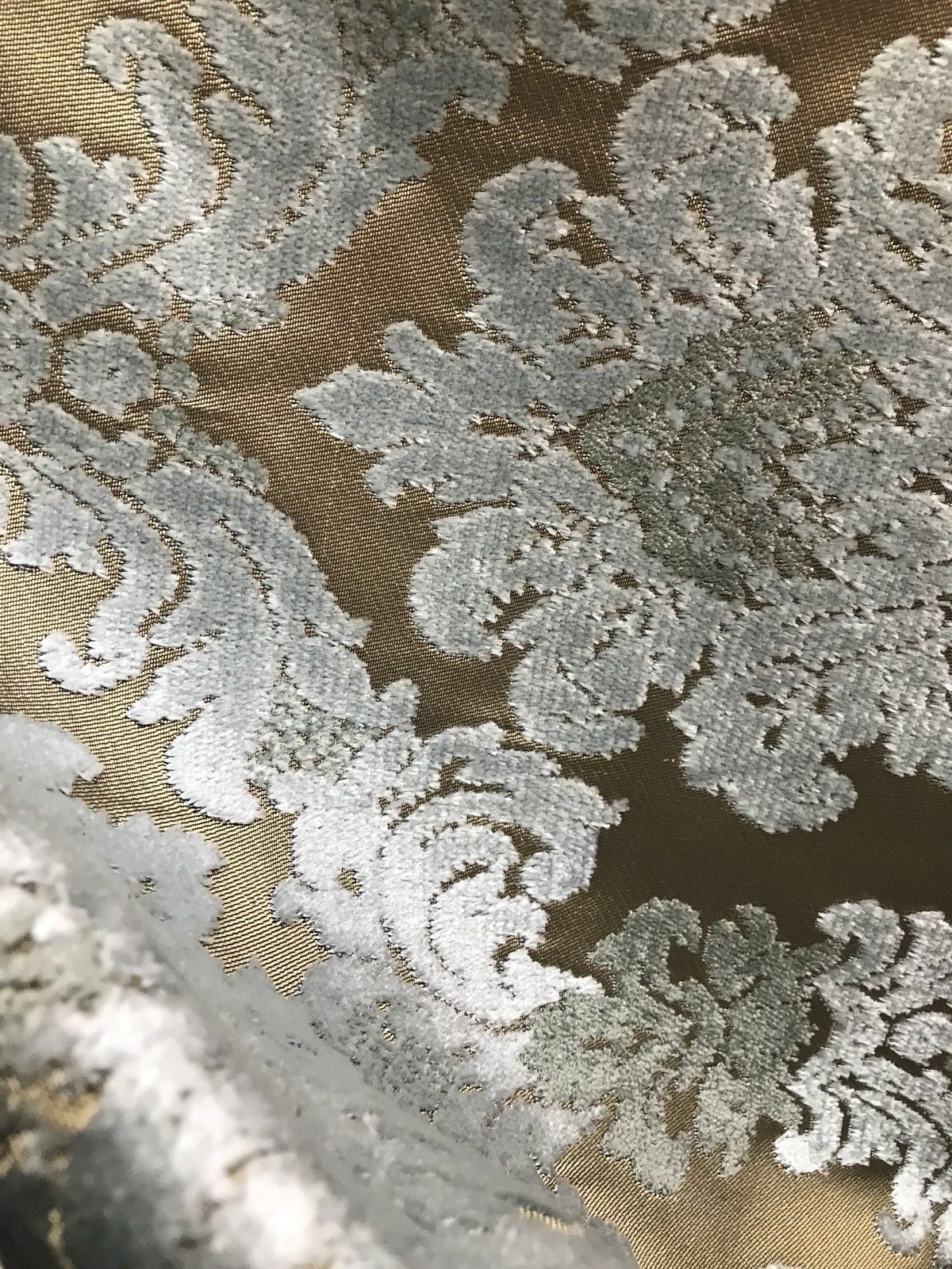 SWATCH Designer Italian Burnout Damask Chenille Blue Bronze Fabric Upholstery - Fancy Styles Fabric Boutique