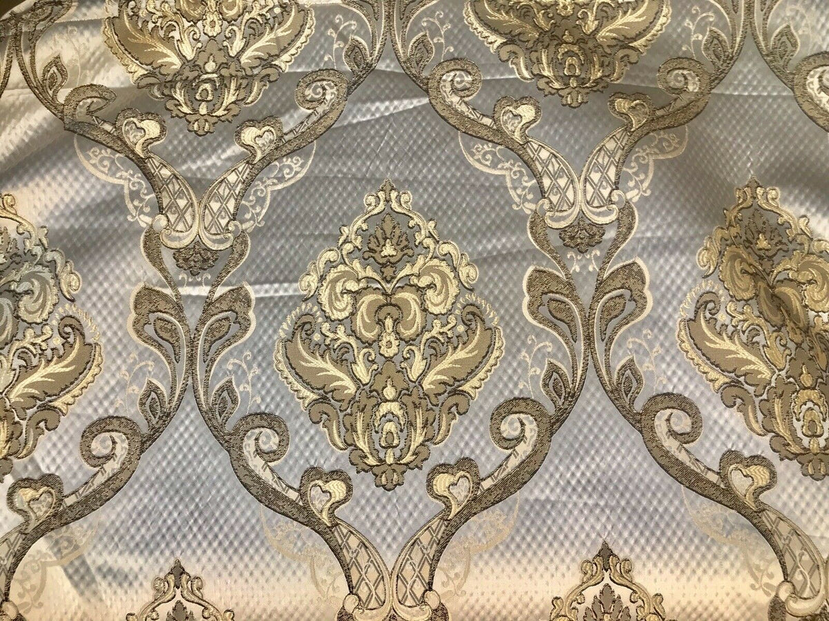 King Eliot Italian Brocade Damask Satin Fabric Ivory Gold Upholstery Neoclassical LLPBI0004 - Fancy Styles Fabric Pierre Frey Lee Jofa Brunschwig & Fils