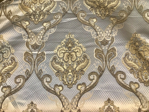 King Eliot Italian Brocade Damask Satin Fabric Ivory Gold Upholstery Neoclassical LLPBI0004 - Fancy Styles Fabric Pierre Frey Lee Jofa Brunschwig & Fils