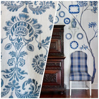 NEW! Novelty 100% Cotton Fabric Floral Damask Embroidery- Blue & White - Fancy Styles Fabric Pierre Frey Lee Jofa Brunschwig & Fils