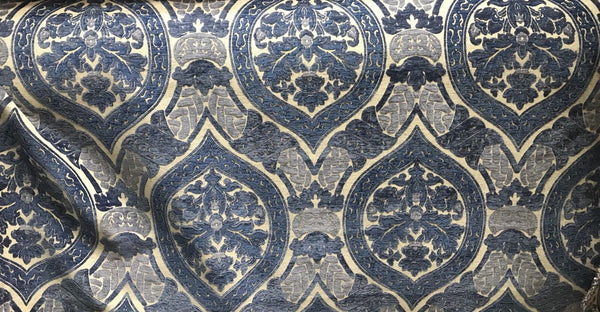 SWATCH Double Sided Burnout Chenille Velvet Fabric- Blue Upholstery Damask - Fancy Styles Fabric Boutique