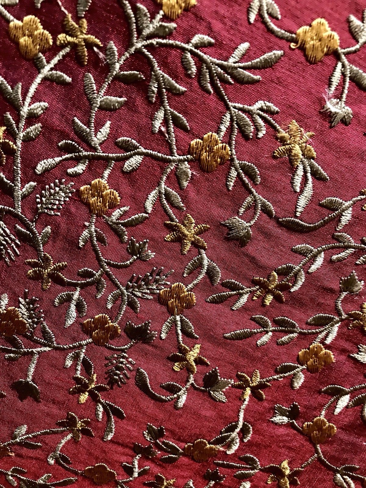 SALE! Designer 100% Silk Taffeta Embroidered Fabric - Red Floral - Fancy Styles Fabric Boutique