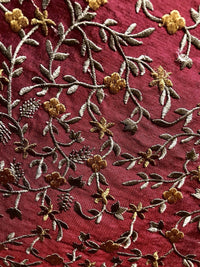 SALE! Designer 100% Silk Taffeta Embroidered Fabric - Red Floral - Fancy Styles Fabric Boutique