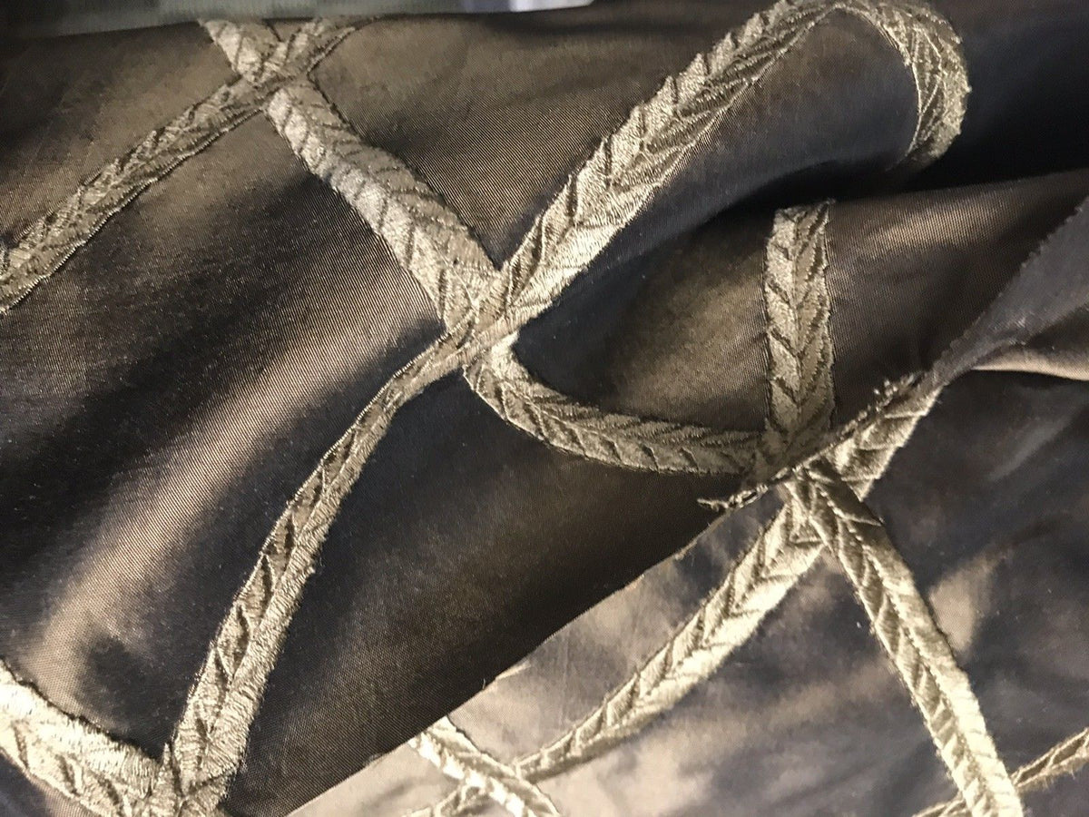 NEW! SALE! 100% Silk Taffeta Embroidered Rope Motif Fabric - Chocolate Brown - Fancy Styles Fabric Pierre Frey Lee Jofa Brunschwig & Fils