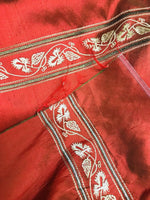 SWATCH Lady Paulette 100% Silk Taffeta Fabric Embroidery Crimson Red & Iridescent Black Tones - Fancy Styles Fabric Pierre Frey Lee Jofa Brunschwig & Fils