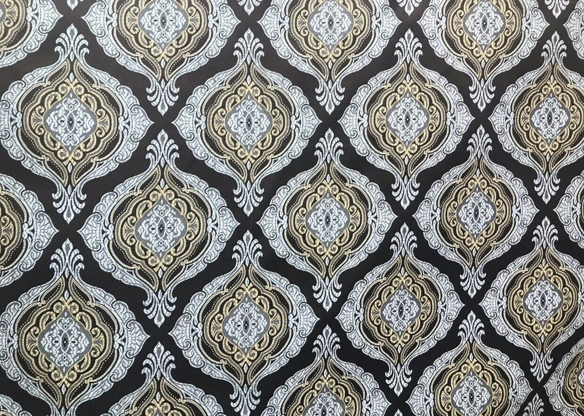 Duke Joseph Designer Brocade Satin Fabric Brown, Pale Blue, Gold - Damask G3 - Fancy Styles Fabric Pierre Frey Lee Jofa Brunschwig & Fils