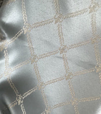 SALE! Designer Brocade Satin Fabric- Antique Silver Blue Rope Design Upholstery - Fancy Styles Fabric Boutique