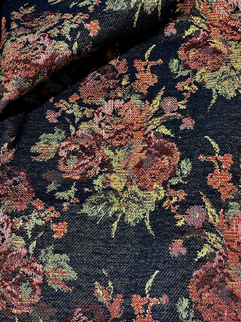 NEW Miss Juniper Designer Floral Needlepoint Inspired Upholstery Fabric- Black & Roses - Fancy Styles Fabric Pierre Frey Lee Jofa Brunschwig & Fils