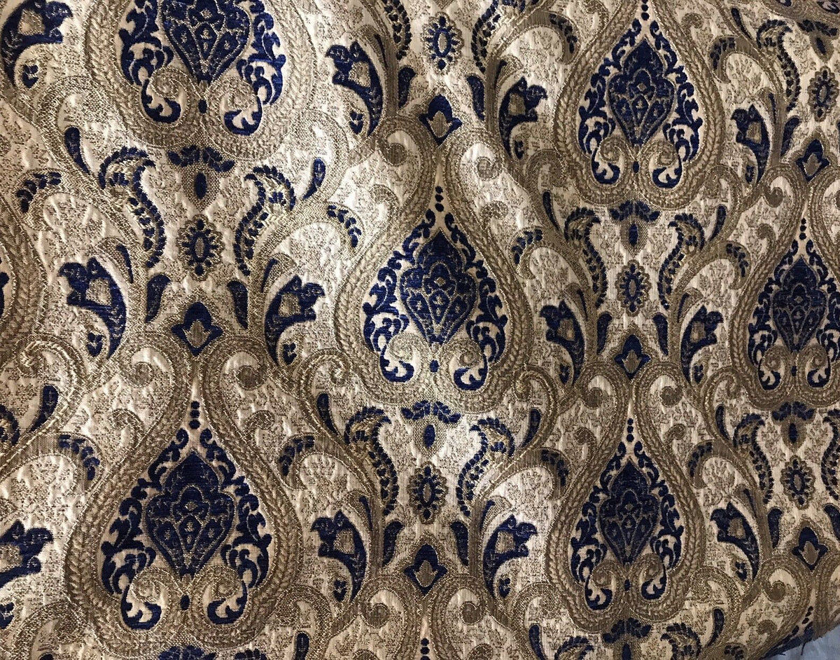 SWATCH Designer Upholstery Chenille Velvet Fabric - Blue Gold - Fancy Styles Fabric Pierre Frey Lee Jofa Brunschwig & Fils