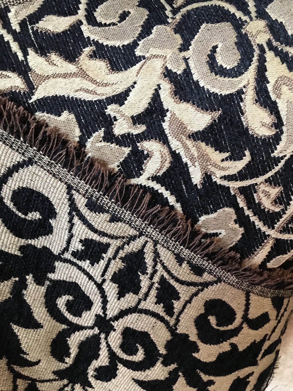 Designer Velvet Chenille Burnout Fabric - Black Flax Floral - Fancy Styles Fabric Pierre Frey Lee Jofa Brunschwig & Fils