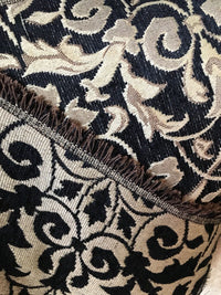 Designer Velvet Chenille Burnout Fabric - Black Flax Floral - Fancy Styles Fabric Pierre Frey Lee Jofa Brunschwig & Fils