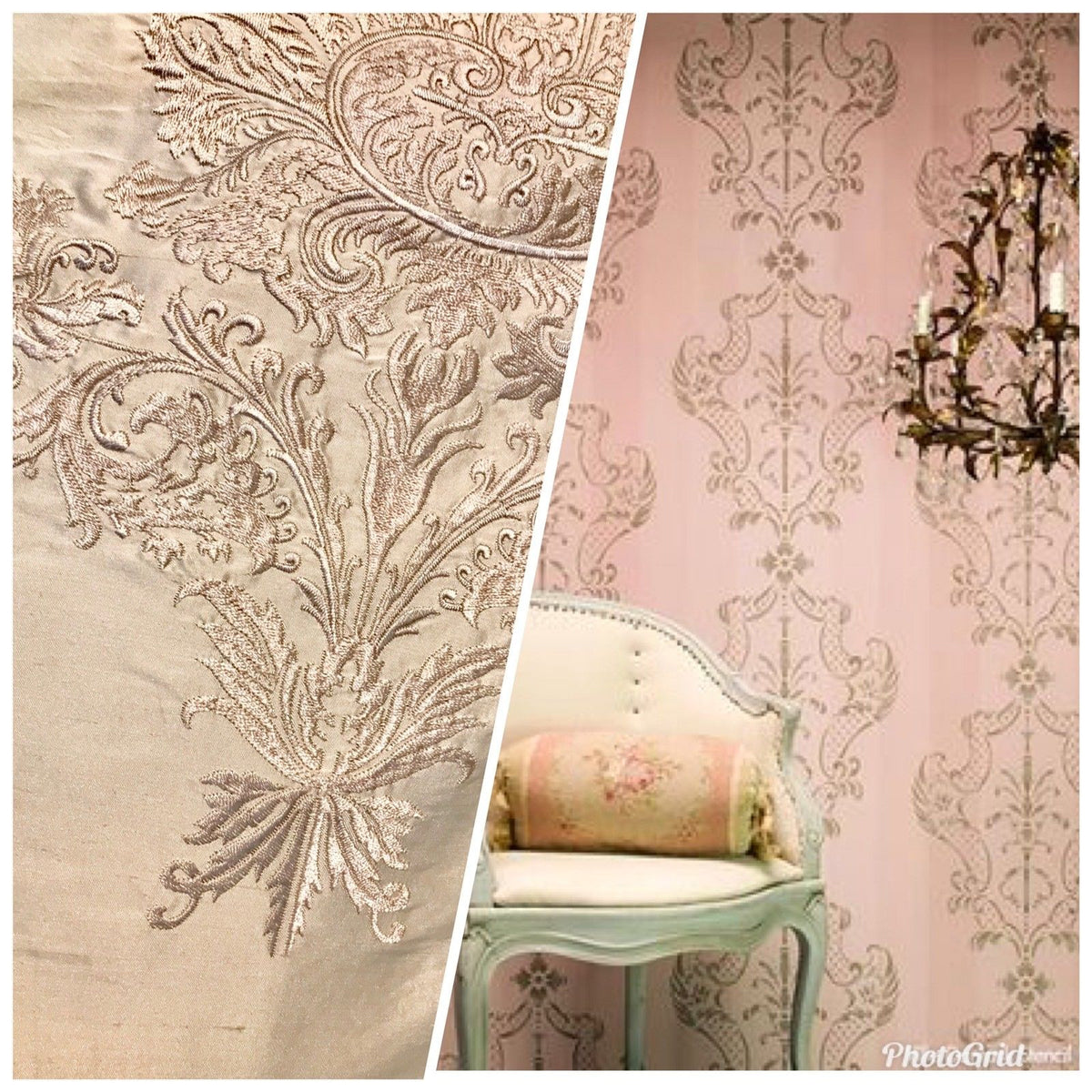 NEW Novelty Pink Embroidered 100% Silk Taffeta Fabric Antique Pink - Fancy Styles Fabric Boutique