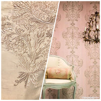 NEW Novelty Pink Embroidered 100% Silk Taffeta Fabric Antique Pink - Fancy Styles Fabric Boutique