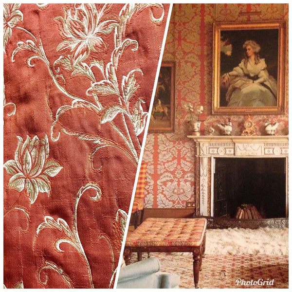 NEW! Designer Quilted Brocade Floral Upholstery Fabric- Rust Brick Red - Fancy Styles Fabric Pierre Frey Lee Jofa Brunschwig & Fils
