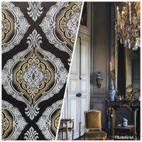 Duke Joseph Designer Brocade Satin Fabric Brown, Pale Blue, Gold - Damask G3 - Fancy Styles Fabric Pierre Frey Lee Jofa Brunschwig & Fils