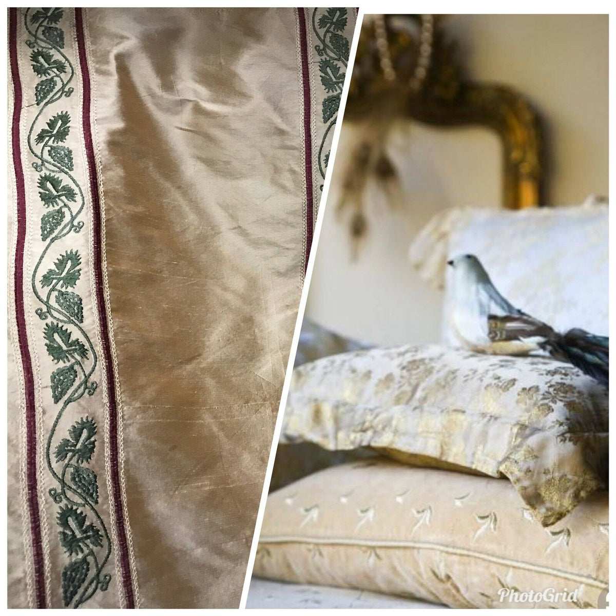 SALE! Designer 100% Silk Taffeta Interior Design Fabric - Embroidery Beige - Fancy Styles Fabric Pierre Frey Lee Jofa Brunschwig & Fils