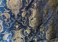 NEW Lady Emile Designer Damask Burnout Chenille Velvet Fabric - Blue & Gold BTY - Fancy Styles Fabric Pierre Frey Lee Jofa Brunschwig & Fils