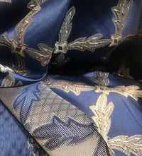 Lady Cadence Designer Brocade Upholstery & Drapery Satin Fabric - Jewel Blue & Gold - Fancy Styles Fabric Pierre Frey Lee Jofa Brunschwig & Fils