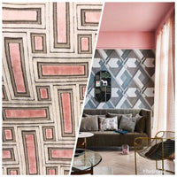 Novelty Italian Burnout Geometric Chenille Upholstery Velvet Fabric -Pink BTY - Fancy Styles Fabric Pierre Frey Lee Jofa Brunschwig & Fils